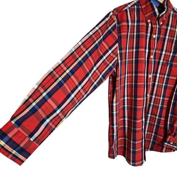 Chaps Button Down Plaid Shirt Orange Blue Long Sleeve Rustic Men's Sz Medium - Picture 4 of 8